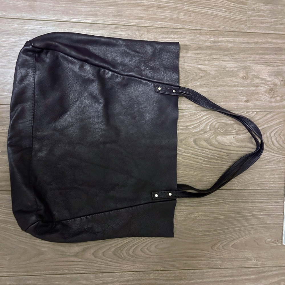 Plum coloured Leather Tote Bag American Apparel